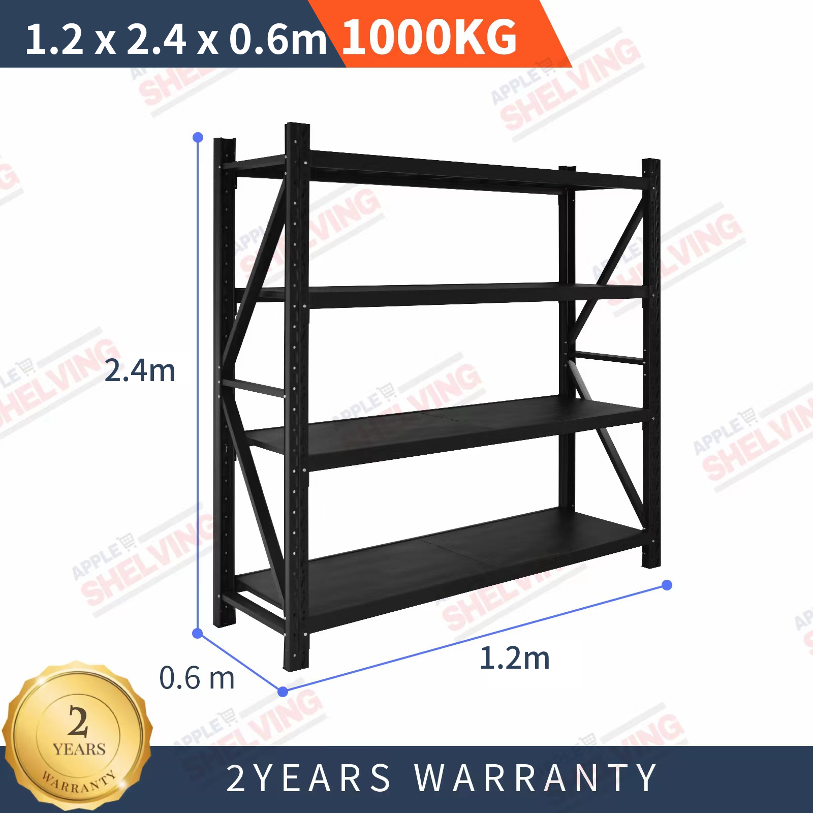 Heavy Duty Steel Shelving Unit 1.2m x 2.4m x 0.6m (WxHxD) 1000KG Capacity - Industrial Storage Rack for Warehouse, Garage & Home Organization