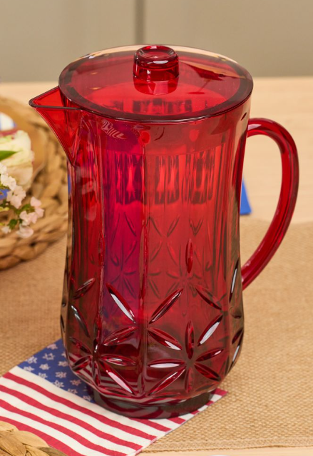 Classic 53 Oz Red Pitcher - Durable Glass Pitcher for Iced Tea, Lemonade & Water - Perfect for Parties, BBQs & Outdoor Gatherings