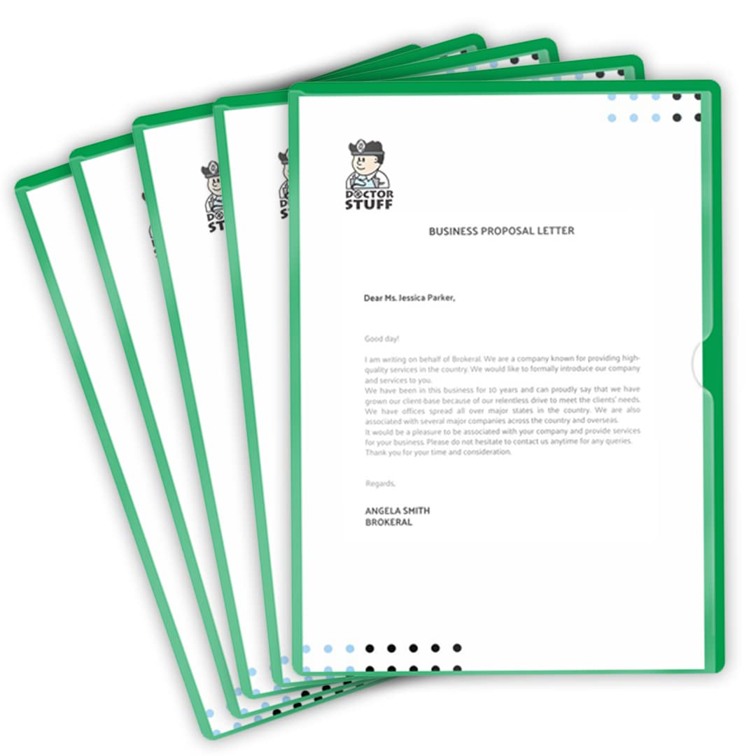 50 Pack Premium L-Type Vinyl Plastic File Folders - Letter Size Green Document Organizers with Clear Front Pocket | Office, School, Medical & Home Organization Supplies | Perfect for Filing, Projects & Records Management