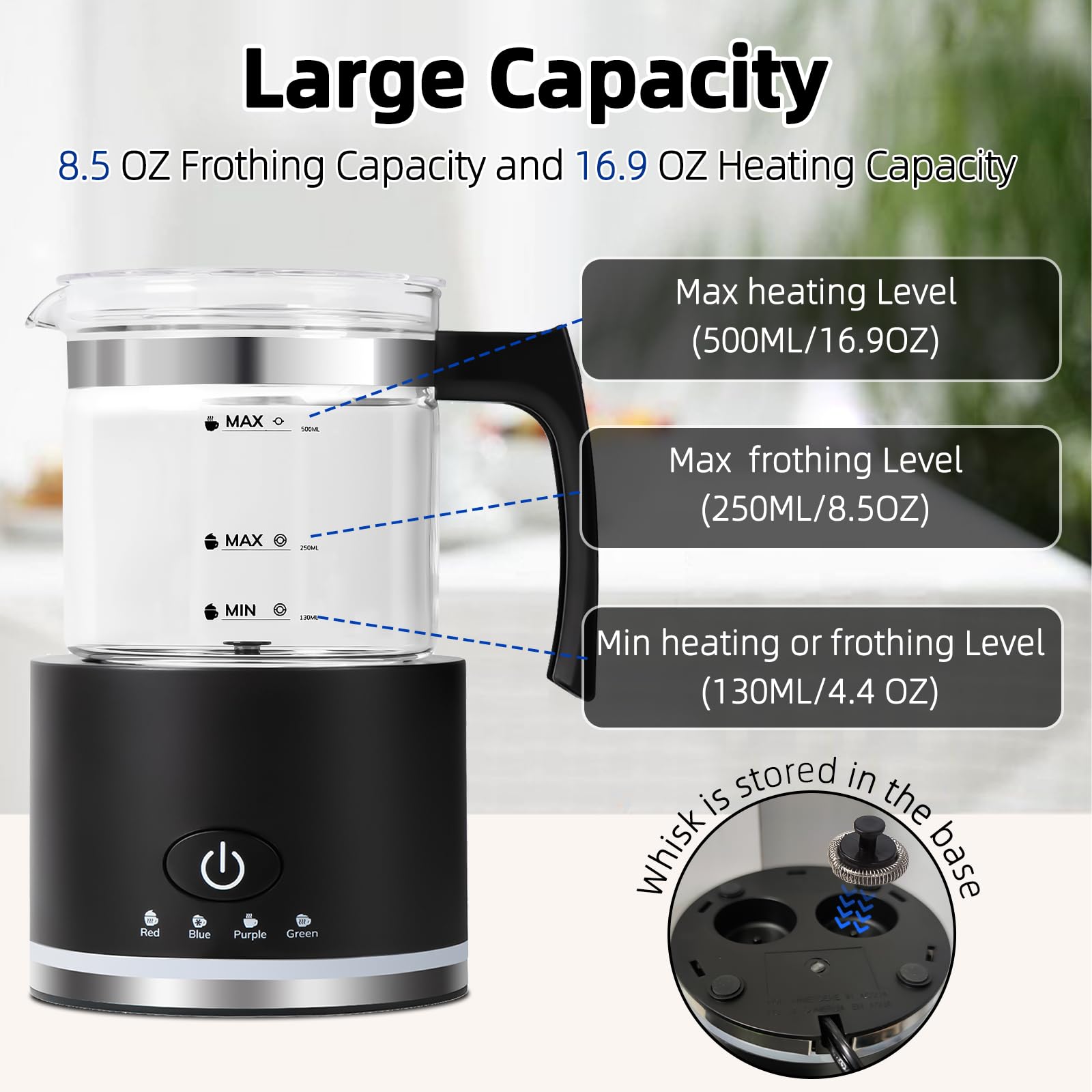 Premium 4-in-1 Electric Milk Frother & Steamer - 16.9oz/500ml Automatic Hot & Cold Foam Maker for Coffee, Latte, Cappuccino - Dishwasher Safe Milk Warmer for Hot Chocolate & Macchiato - Perfect for Home Baristas & Coffee Lovers (Black)