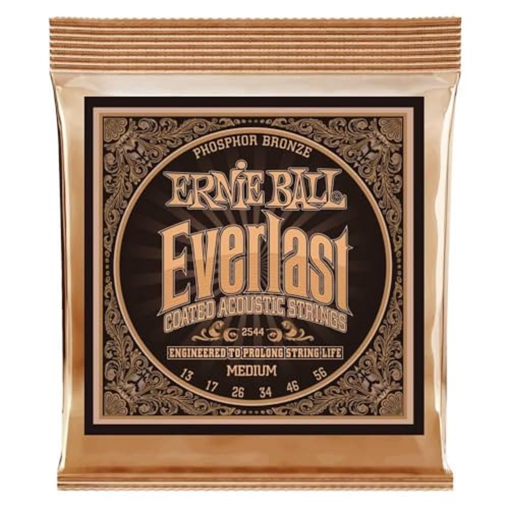 Ernie Ball Everlast Medium Phosphor Bronze Acoustic Guitar Strings 13-56 Gauge (P02544) - Long-Lasting Tone for Folk, Country & Fingerstyle Playing
