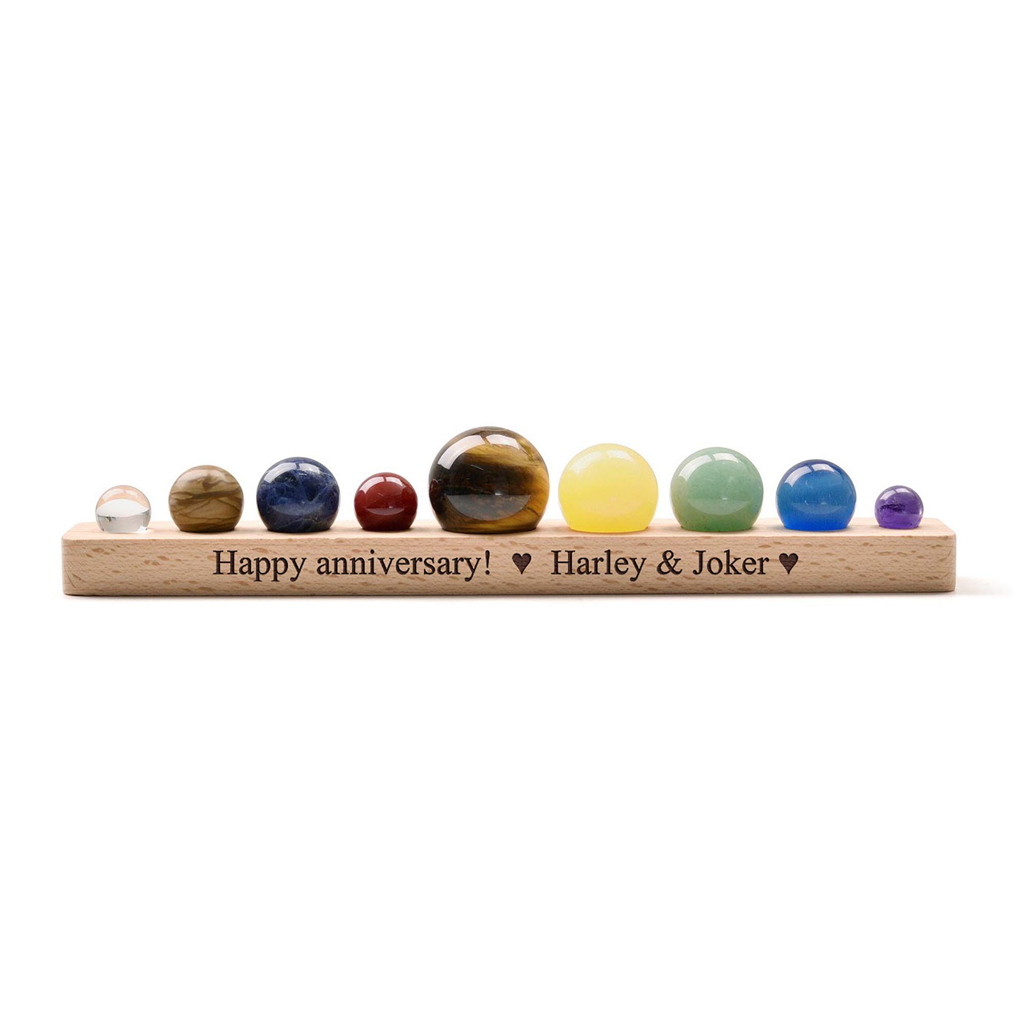 Jovivi Personalized Solar System 9 Planets Crystal Sphere - Handmade Natural Gemstone Collectible Figurines with Wooden Stand - Perfect for Home Desk Decor, Astronomy Gifts & Science Classroom Display