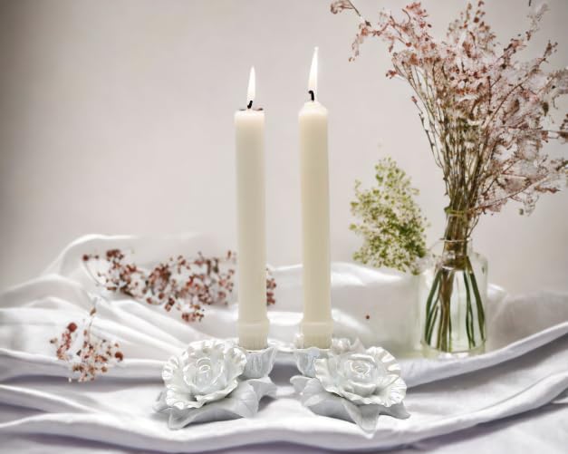 ATD 50022 4.13 Inch White Porcelain Rose Flower Candle Holder - Elegant Home Decor for Weddings, Romantic Dinners & Table Centerpieces