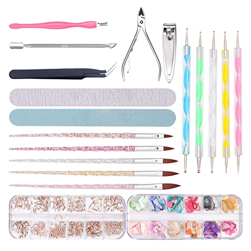 EXCLUZO Professional Nail Art Kit - Gold Bead Decorations, Dotting Pen & Painting Brushes for Manicure - Complete Manicure Tools Set for Salon & Home Use - Perfect for DIY Nail Designs, Gel Polish Application & Creative Nail Art
