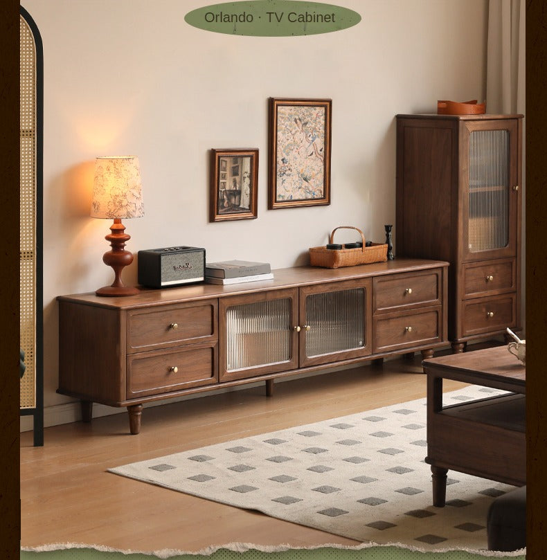 Solid Black Walnut Wood TV Stand - American Retro Style Locker Cabinet for Living Room & Home Theater Storage