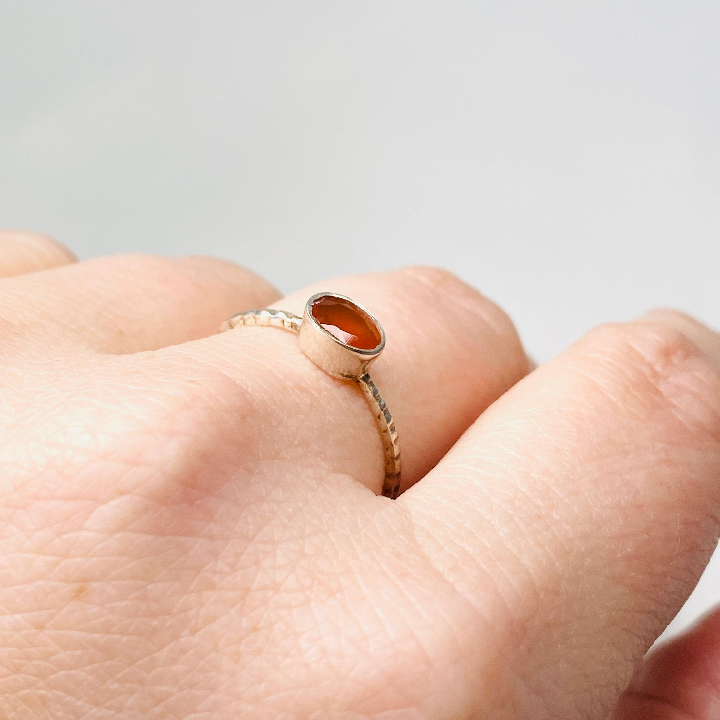 Natural Carnelian Oval Faceted Gemstone Ring - 925 Sterling Silver Fine Band Jewelry for Women - Elegant Gift for Birthday, Anniversary & Special Occasions