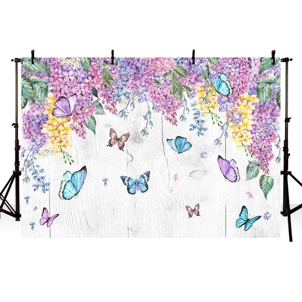 8x6ft Spring Butterfly Photography Backdrop - Purple Floral Wood Background for Birthday, Baby Shower, Wedding Photo Shoot Props | Perfect for Party Decorations, Indoor & Outdoor Events