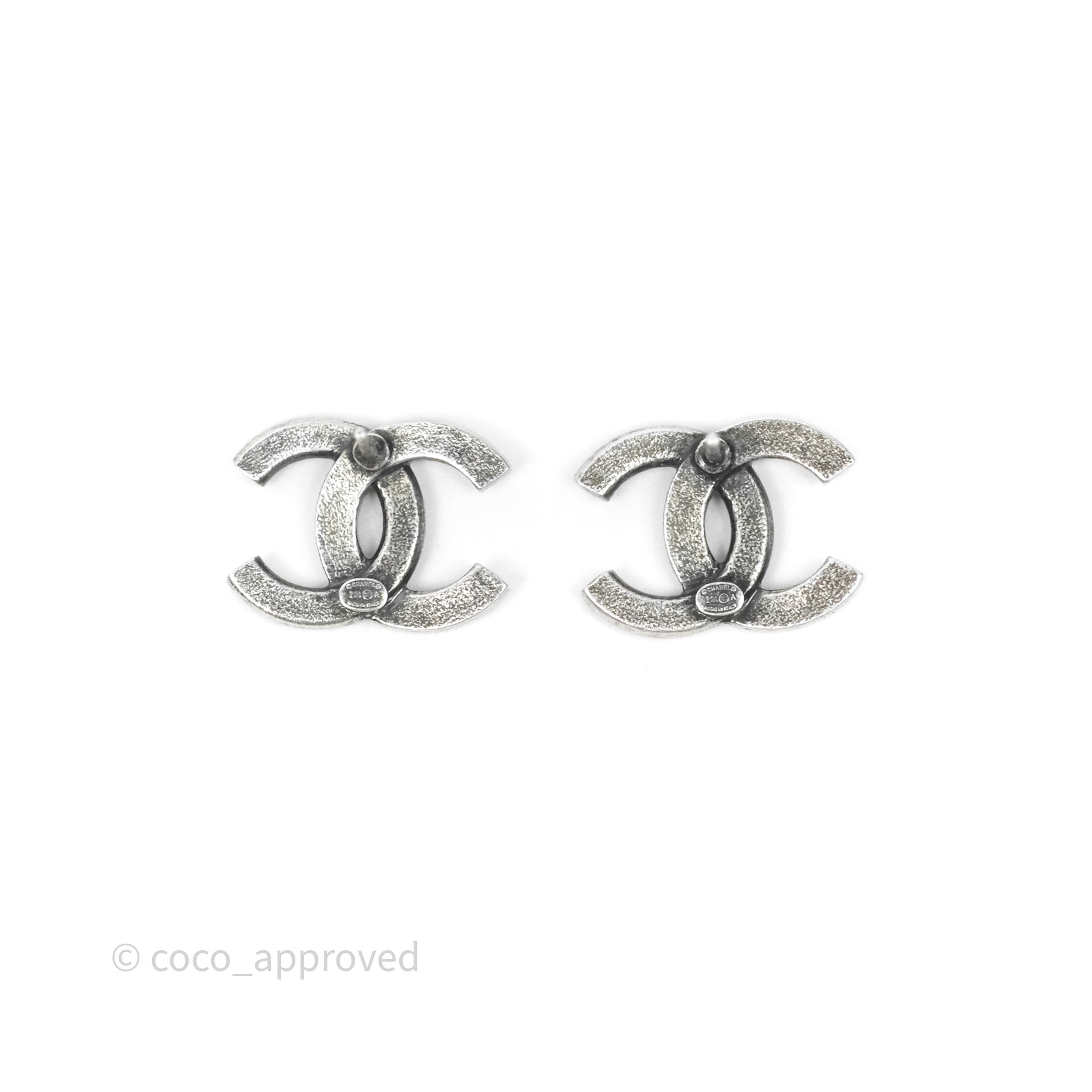 Chanel CC Crystal Stud Earrings in Ruthenium Tone - 24A Collection | Luxury Fashion Jewelry for Women, Perfect for Parties, Weddings & Special Occasions