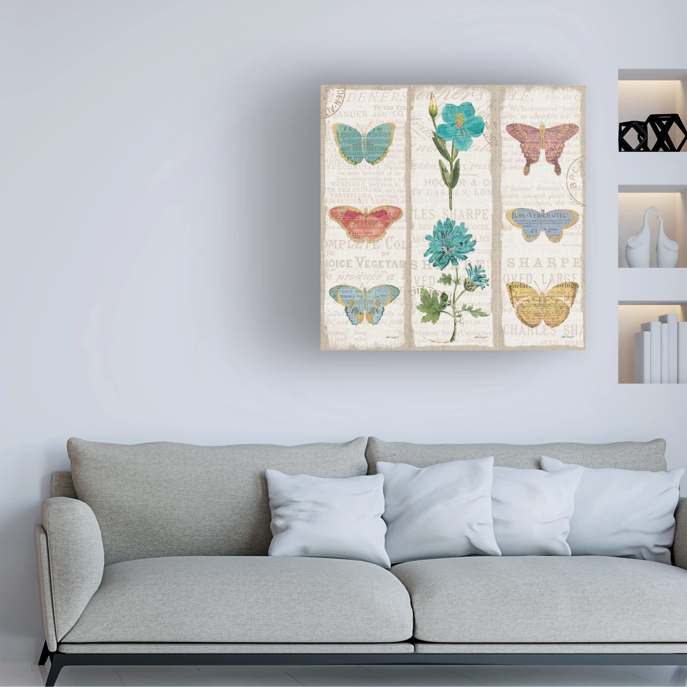 Katie Pertiet Bookshelf Botanical II Triptych Canvas Wall Art - Modern Floral Home Decor for Living Room, Bedroom & Office - Framed Ready-to-Hang Print