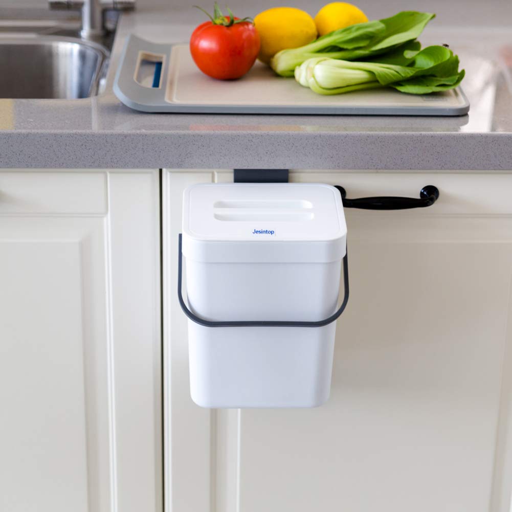 Eco-Friendly Compost Caddy with Detachable Handle – 3L/0.8 Gal Countertop Bin with Lid – Small Plastic Waste Basket for Kitchen, Office, RV & Refrigerator – Perfect for Food Scraps, Organic Waste & Sustainable Living (White)