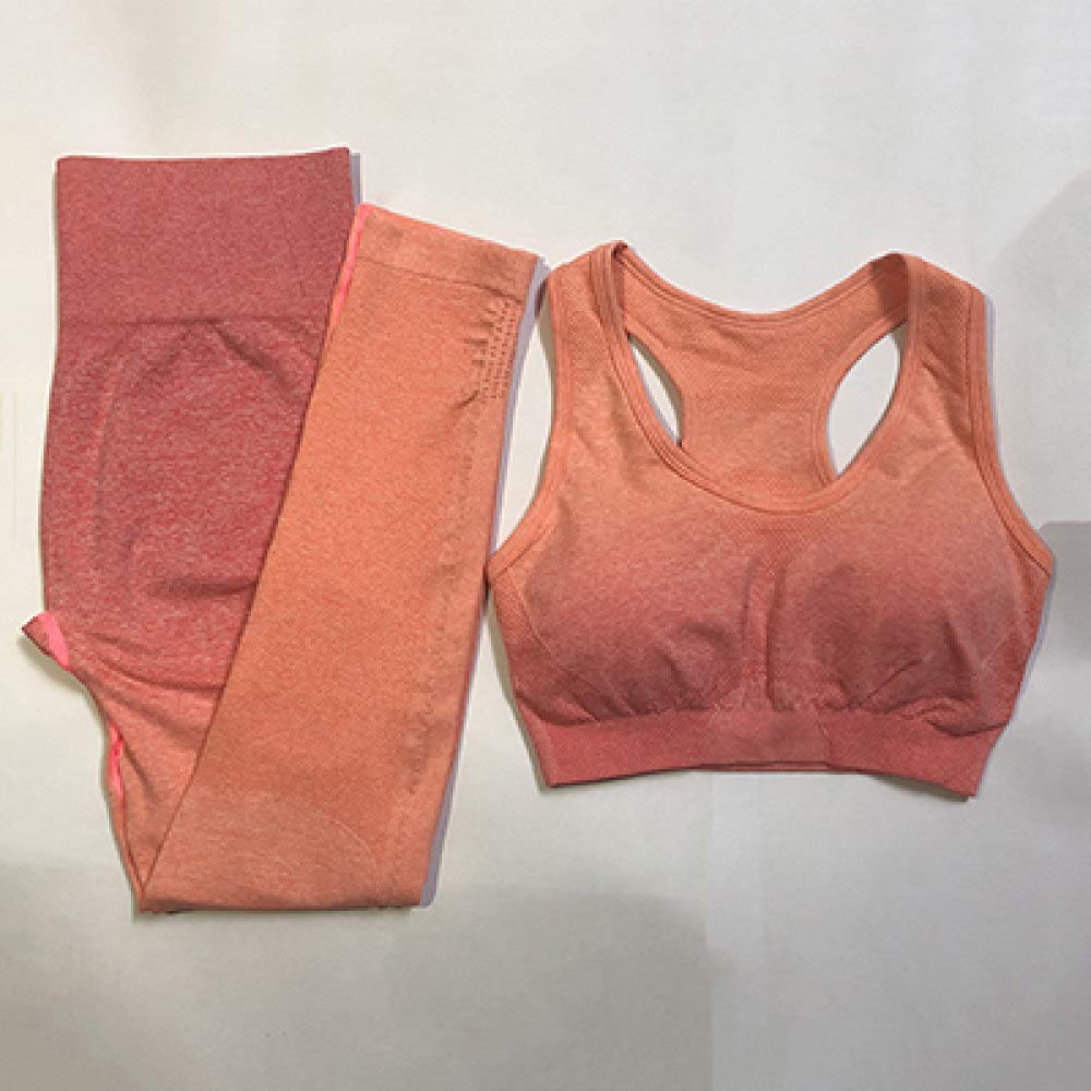 YHWW Women's Ombre Seamless Yoga Set - High Waisted Leggings & Sports Bra Workout Outfit for Gym, Fitness & Activewear (Orange) | Perfect for Yoga, Pilates, Running & Home Workouts