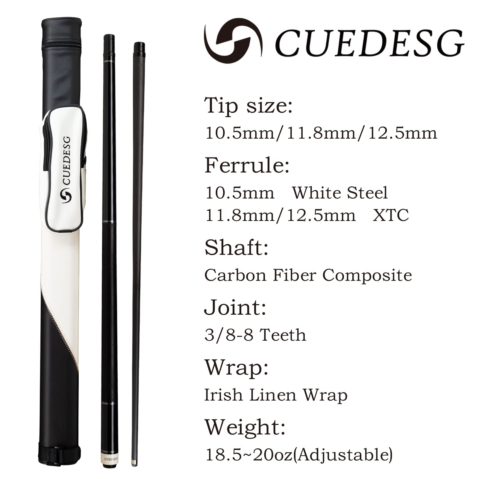Premium Carbon Fiber Pool Cue Stick - 10.5mm/11.8mm/12.5mm Low Deflection Shaft - Professional Billiard Cue with Protective Case - Perfect for Tournament Play & Home Pool Tables