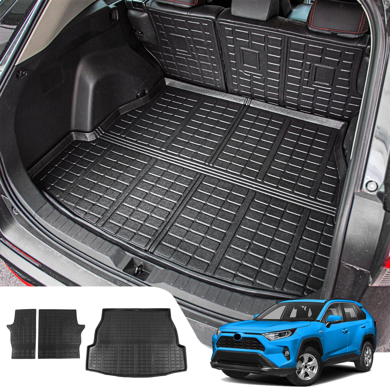 **2024 Toyota RAV4 Cargo Liner & Back Seat Cover - Heavy Duty TPE All-Weather Trunk Mat & Backrest Protector for 2019-2025 Models | Perfect for Road Trips, Camping & Pet Transport**