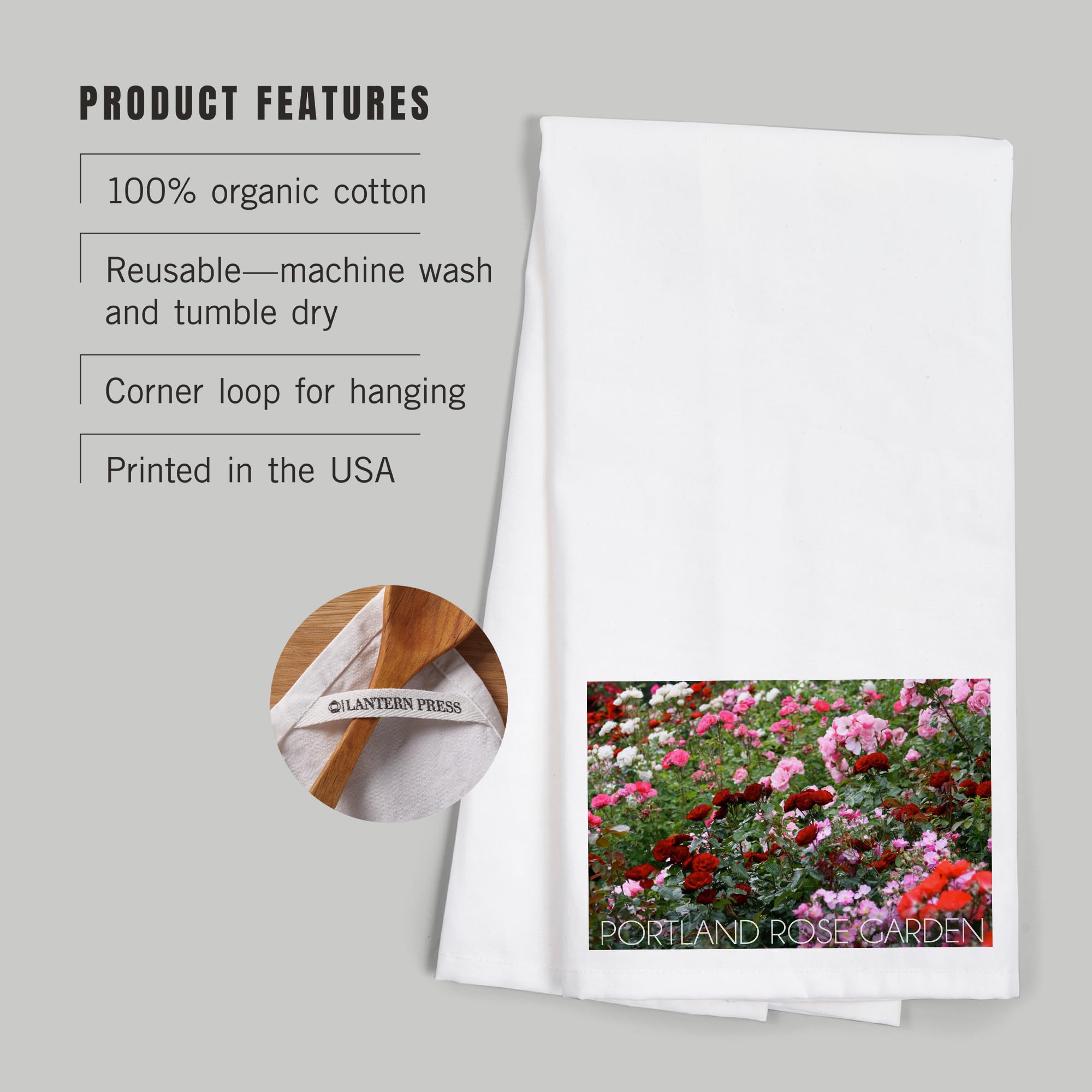 Lantern Press Portland Oregon Rose Garden Roses 100% Cotton Tea Towel - Decorative Hand Towel for Kitchen & Home Decor - Perfect for Gift, Dish Drying & Farmhouse Style Decorating