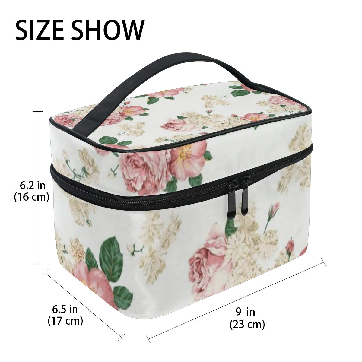 Premium Travel Makeup Bag with Handle - Waterproof Portable Cosmetic Organizer for Women, Floral Design - Perfect for Vacation, Gym & Daily Essentials Storage