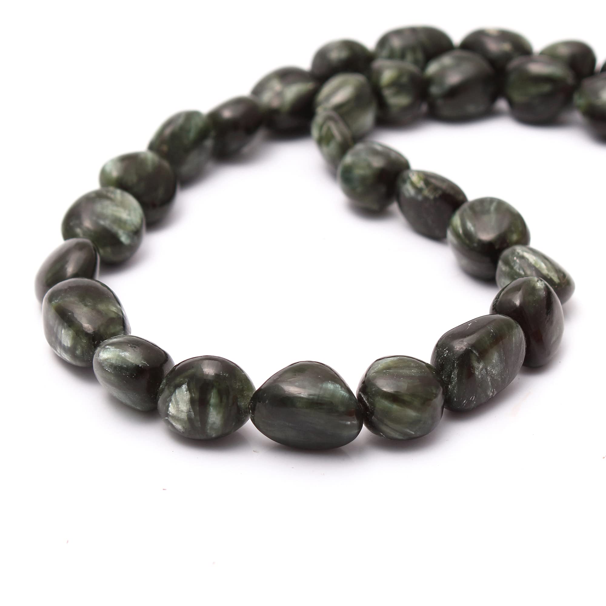 **Handmade Dark Green Seraphinite Gemstone Beaded Necklace - Smooth Tumbled Seraphinite Jewelry for Women - Spiritual Healing & Elegant Fashion Accessory**    *(Perfect for Meditation, Energy Healing, Boho Chic Outfits & Special Occasions)*