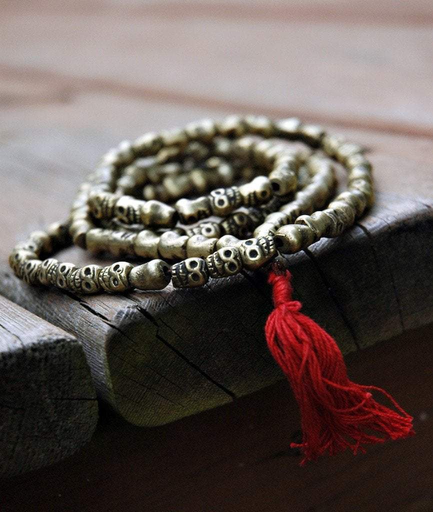 Hand Carved Metal Skull Mala Beads - 108 Meditation Prayer Beads for Yoga, Mindfulness & Spiritual Healing - Perfect for Buddhist Chanting, Stress Relief & Unique Jewelry Making