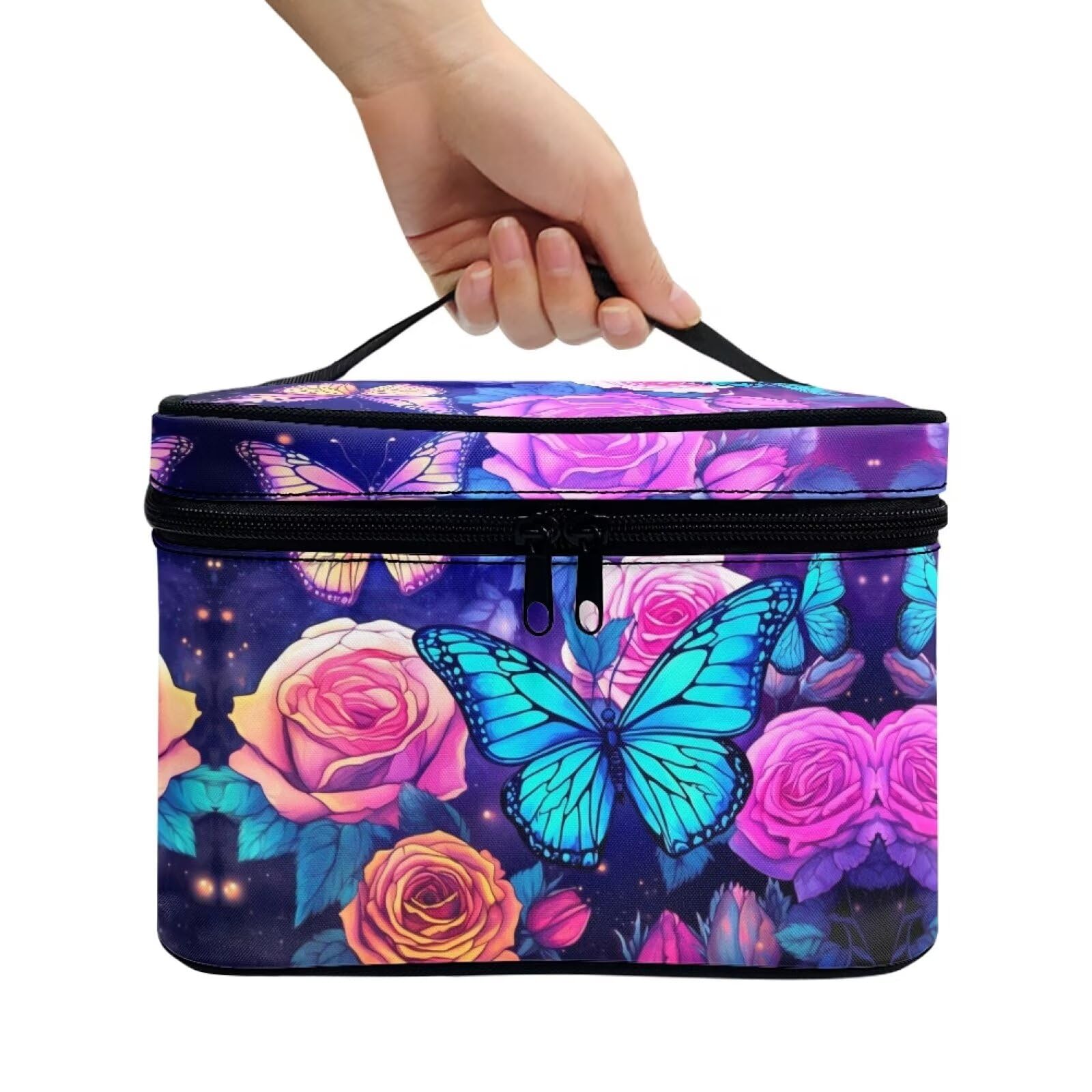 Flashideas Rose Butterfly Leopard Print Large Capacity Travel Toiletry Bag - Waterproof Cosmetic Organizer with Zipper for Makeup, Skincare & Travel Essentials - Perfect for Purse, Gym, Vacation & Business Trips