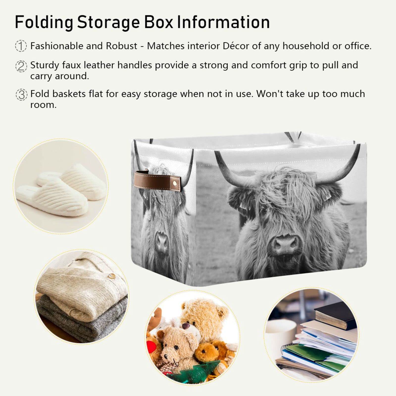 Foldable Storage Basket with Handles - Home & Office Organizer for Clothes & Toys