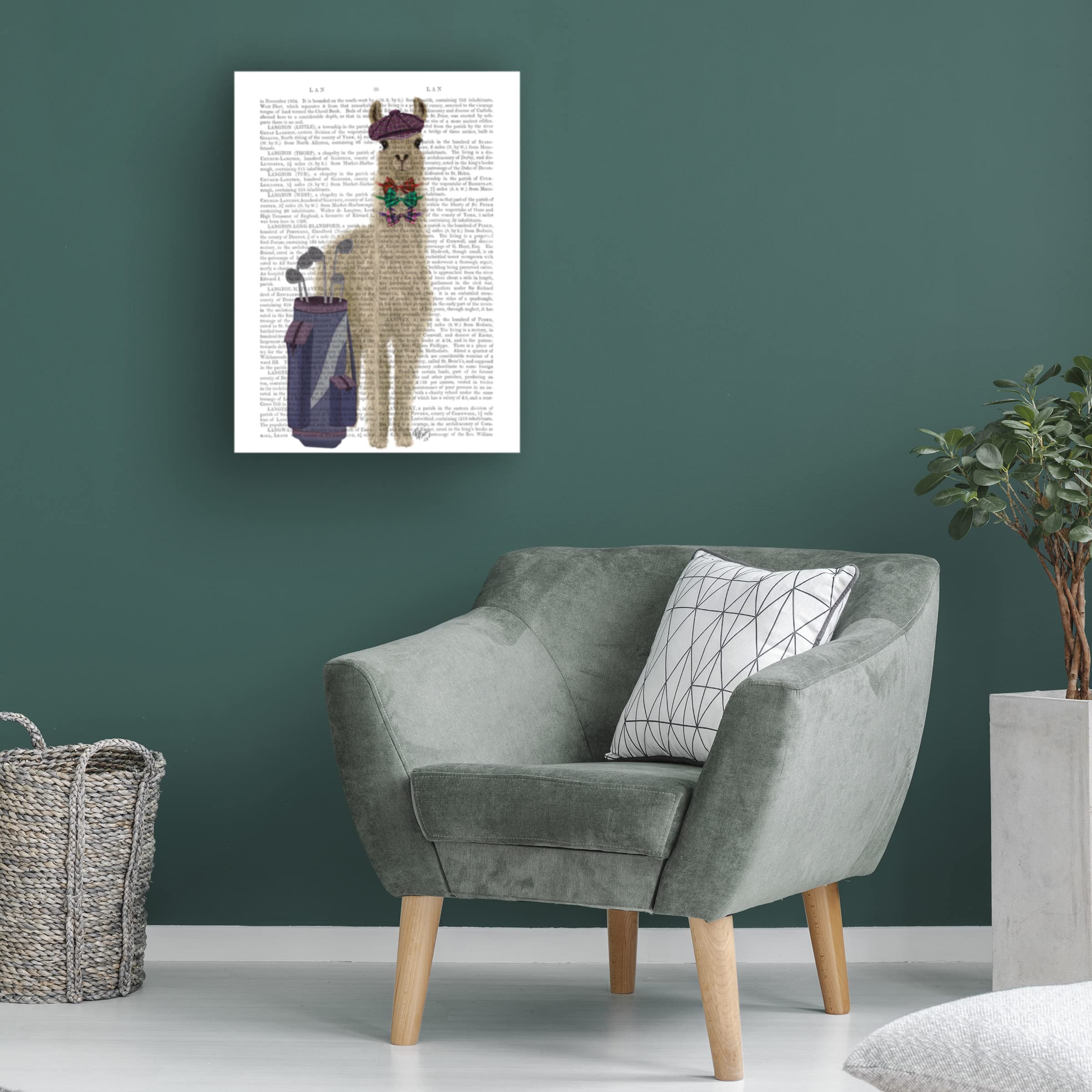 Trademark Fine Art 'Llama Golfing' Canvas Wall Art Print by Fab Funky - Whimsical Animal Golf Decor for Living Room, Office & Game Room