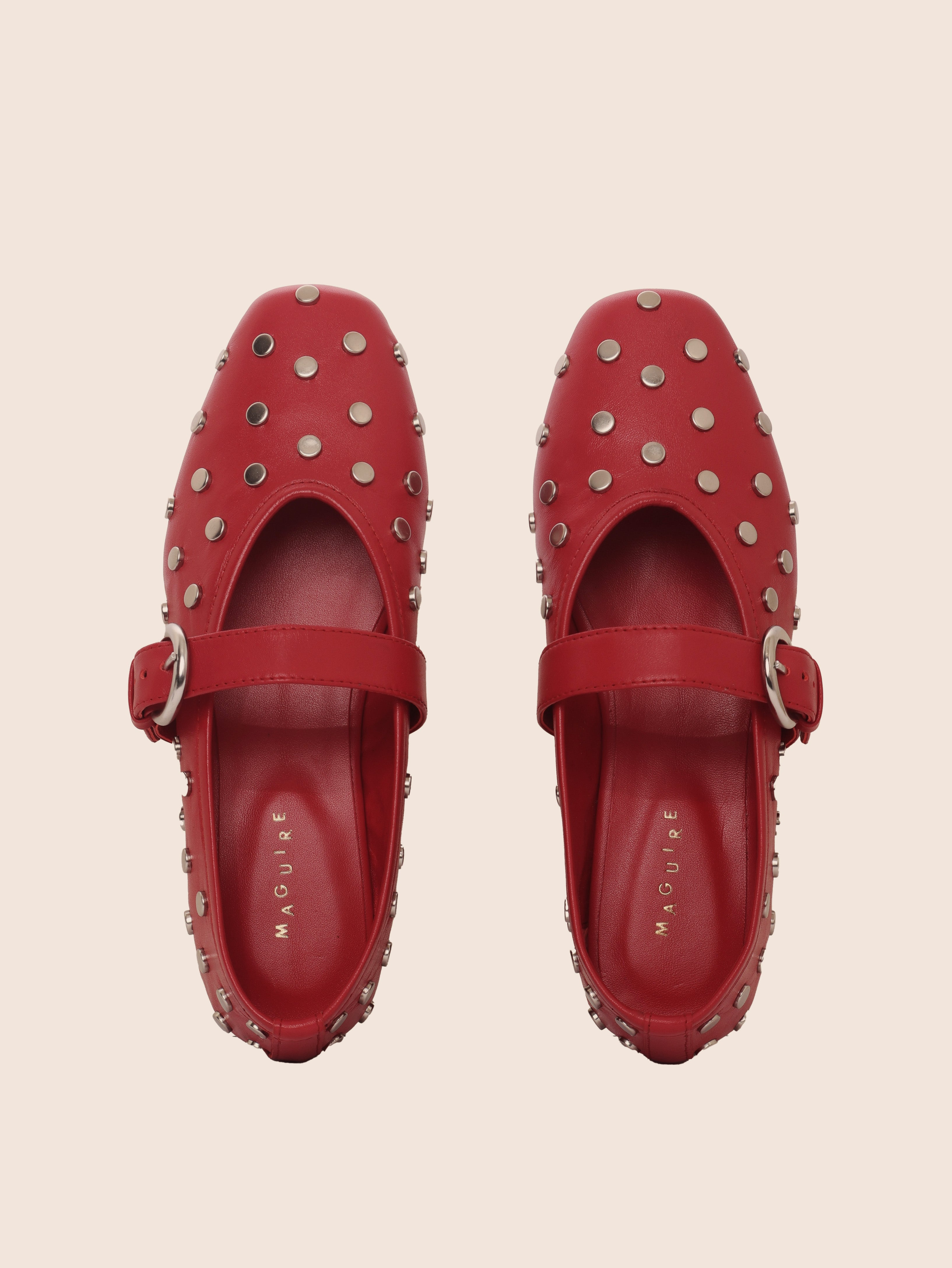 Aveiro Cherry Stud Ballerina Flats - Women's Comfortable Pointed Toe Ballet Shoes for Work & Casual Wear