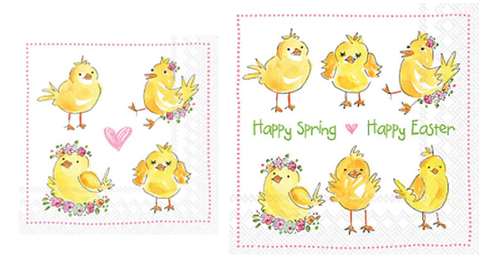 Boston International Easter Chicks Themed Napkins - Bundle of 2 (20 ct) Rosanne Beck Collection, Multicolor Cocktail & Luncheon Napkins for Spring Parties, Easter Decorations & Table Settings