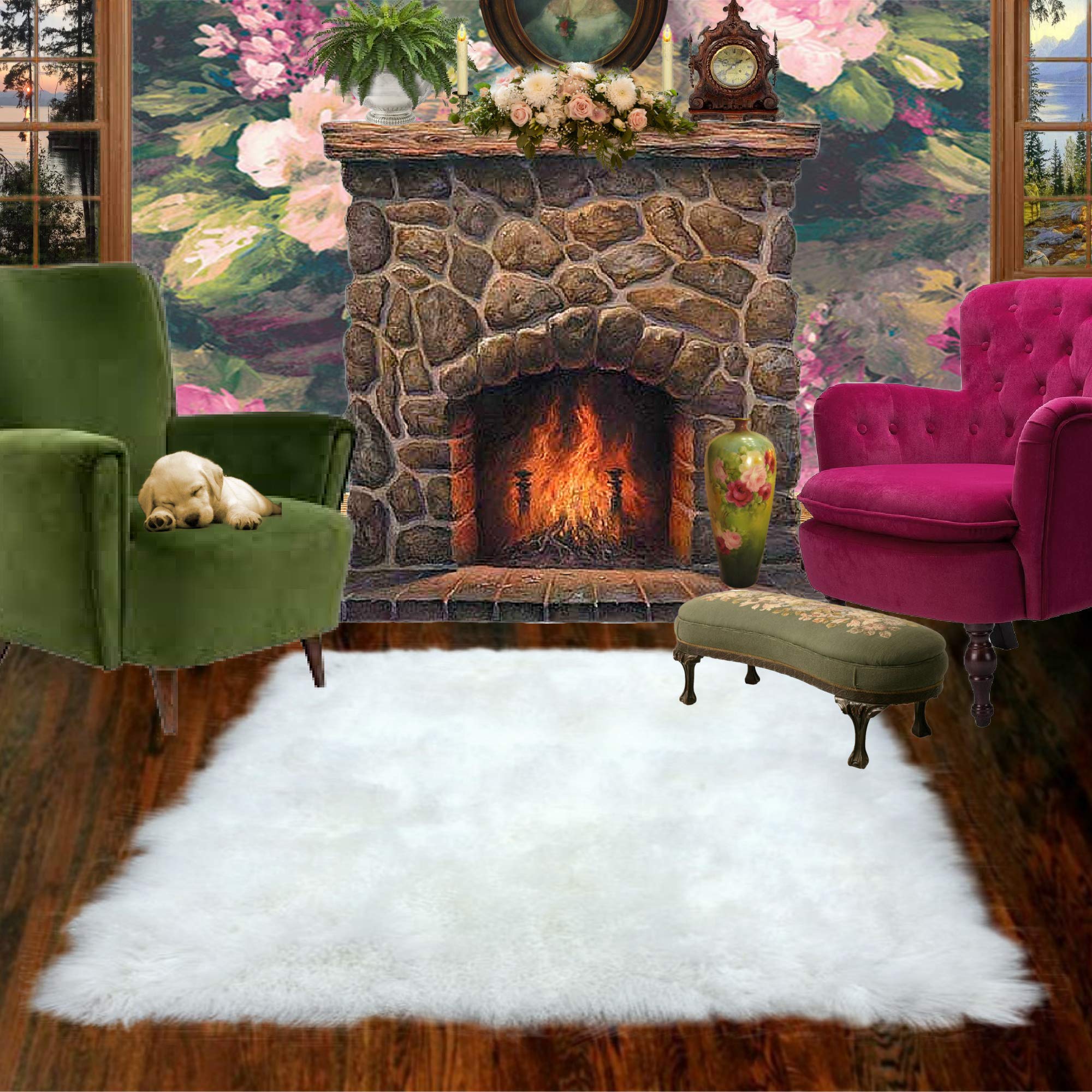 Luxury Faux Fur Sheepskin Area Rug - Soft Plush Rectangle Rug for Living Room & Bedroom (5'x6', White) - Cozy Home Decor, Perfect for Winter & Cold Floors