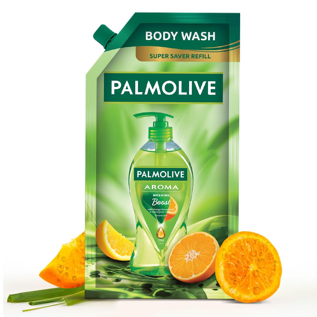 Palmolive Aroma Morning Boost Body Wash for Women & Men - 750ml Shower Gel Refill Pack with 100% Natural Citrus Essential Oil & Lemongrass Extracts | pH Balanced, Paraben & Silicone Free | Energizing Morning Shower for Soft, Smooth Skin | Perfect for Daily Use at Home, Gym, or Travel