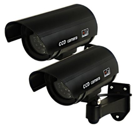 Dummy Security Camera 2 Pack - Fake CCTV with Realistic Red Flashing Lights & Warning Sticker - Indoor/Outdoor Surveillance Decoy for Home, Office & Business Security