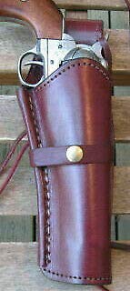 Left Handed Burgundy Smooth Leather Western Cowboy Holster for 22, 38, 357, 44 & 45 Caliber Pistols - Perfect for SASS Shooting, Cowboy Action & Range Practice