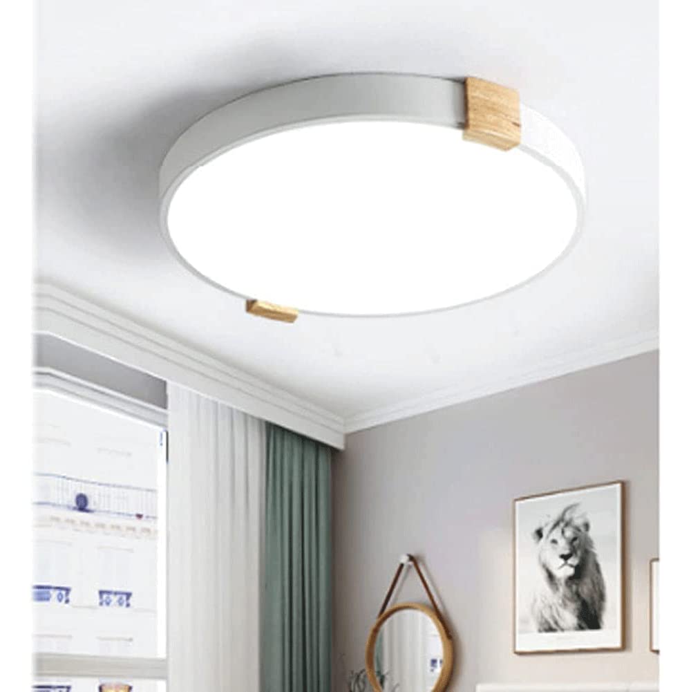 Nordic Round Wrought Iron and Wood LED Ceiling Light - 3-Level Dimmable Recessed Panel Fixture for Living Room, Bedroom & Dining Room | Energy Saving Indoor Lighting Solution