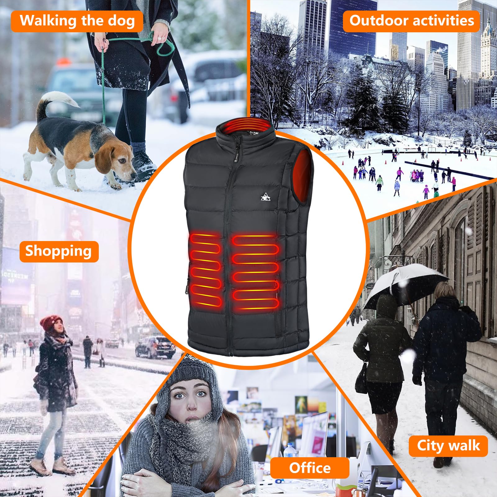 Rex Rabbit Electric Heated Vest for Men with 6 Heating Zones, Battery Pack & Plug Included - Winter Warmth for Outdoor Activities, Hunting, and Camping