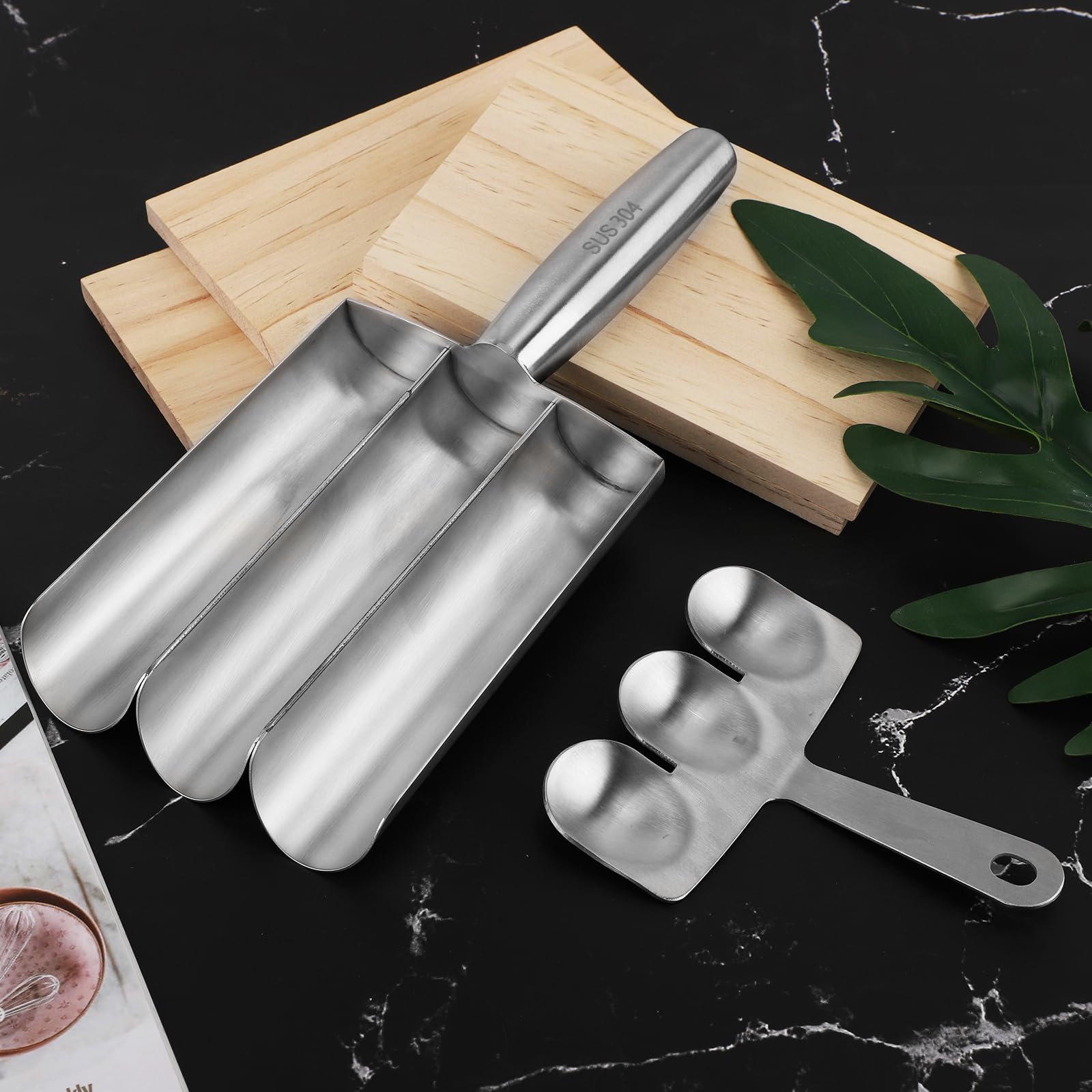 Stainless Steel Triple Meatball Maker with Cutting Spade - 3-in-1 Kitchen Tool for Perfect Meatballs, Cookie Dough & Sorbet Scooping | Ideal for Home Cooking, Meal Prep & Baking