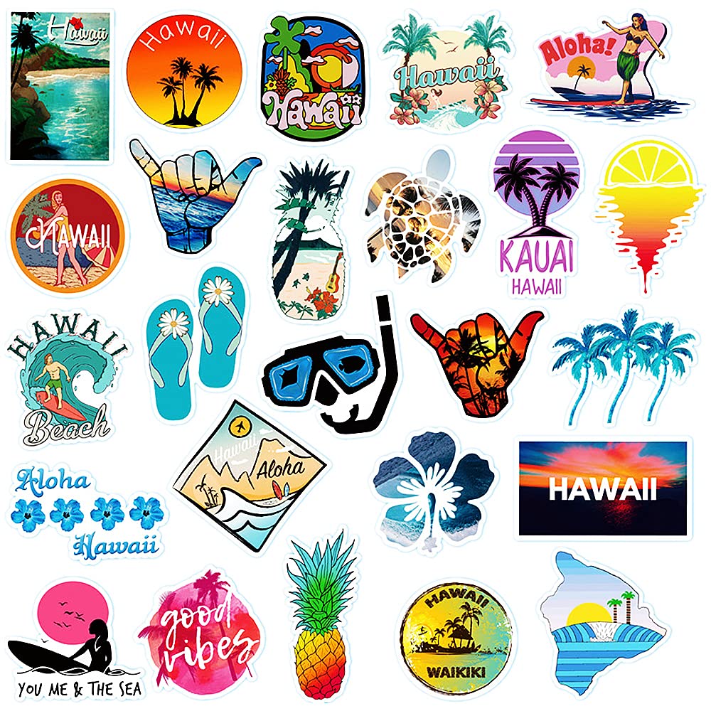 100 Pcs Hawaiian Summer Stickers - Waterproof Vinyl Decals for Surfboard, Water Bottle, Laptop & Luggage - Tropical Beach Vacation Decorations - Perfect Gift for Teens & Kids - Great for Scrapbooking, Skateboards & Refrigerators