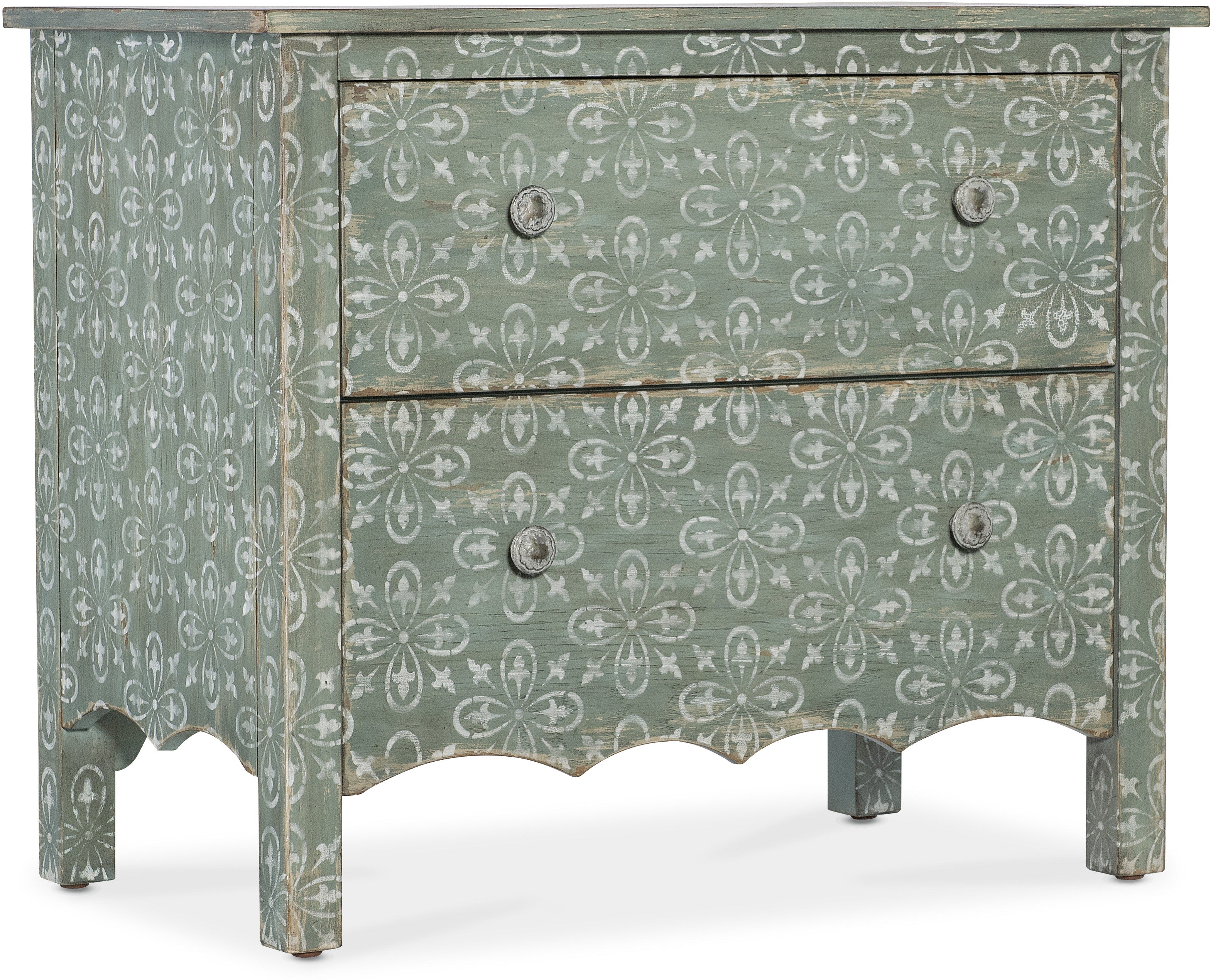Americana Two Drawer Nightstand in Green - Compact Bedside Table for Small Spaces, Perfect for Bedrooms, Dorms & Apartments