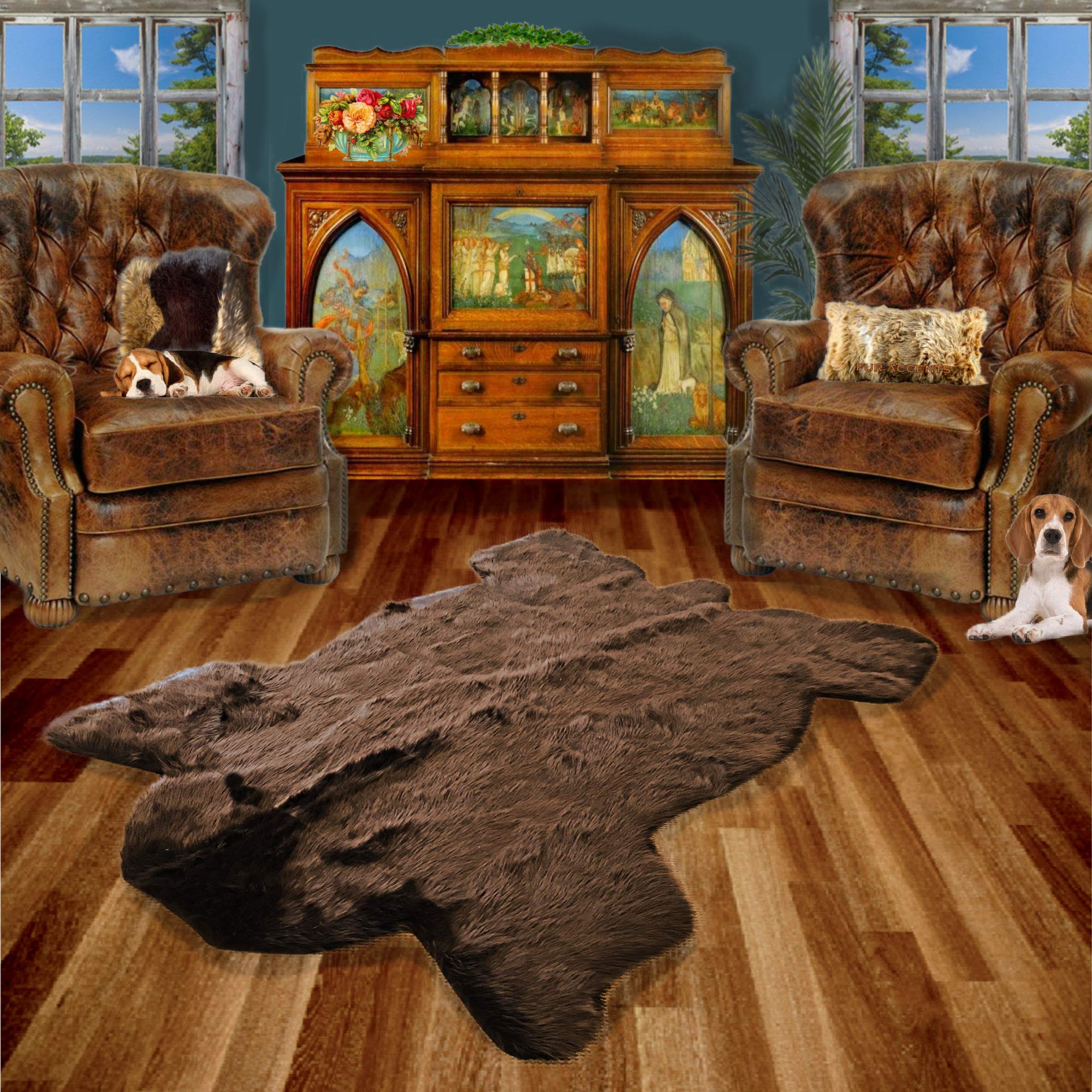 5'x7' Brown Faux Fur Buffalo Hide Area Rug - Soft & Luxurious Fur Accents for Living Room, Bedroom, or Office Decor