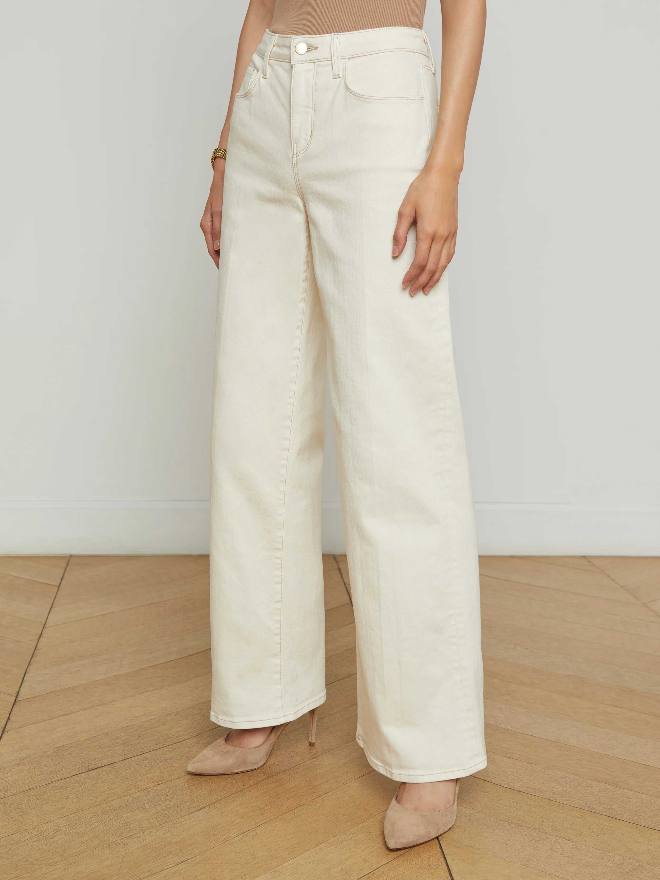 Alicent Women's High Waisted Wide Leg Jeans - Macadamia Brown for Casual Wear & Everyday Comfort