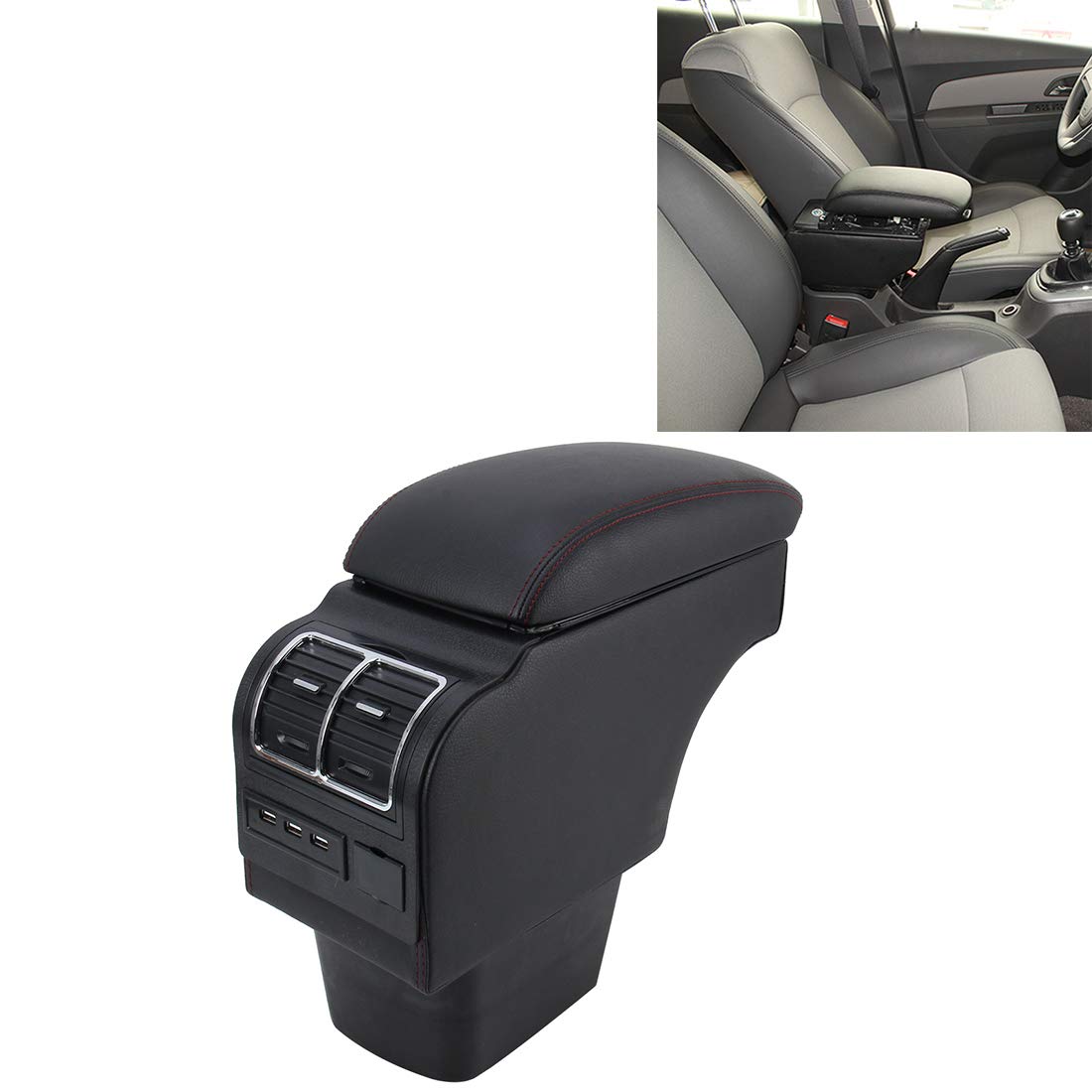 Kia K2 Car ABS Leather Armrest Storage Box with Fast Charge USB Ports & Cables | Premium Center Console Organizer for Phones, Wallets & Accessories