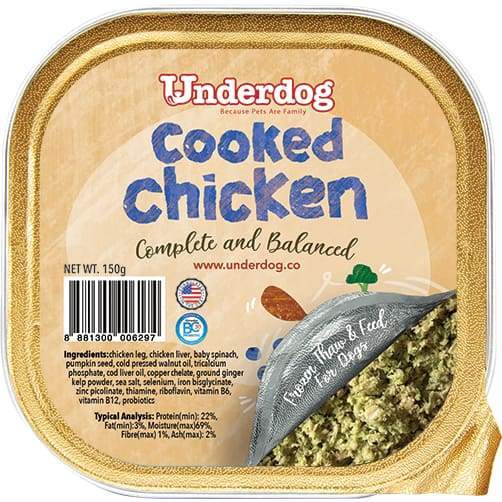 Premium Underdog Cooked Chicken Fresh Frozen Dog Food - 1.2kg Grain-Free Recipe for Small & Medium Dogs - High Protein Meal for Puppies & Adult Dogs - Perfect for Daily Feeding & Training Treats