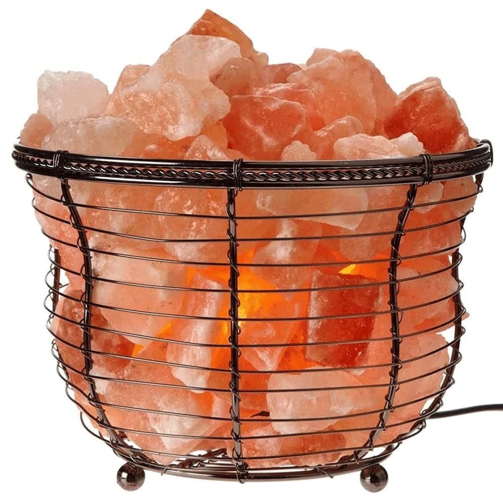 Natural Himalayan Salt Lamp with Dimmer Switch - 8-10 lbs Handcrafted Round Metal Basket Lamp for Home, Office & Yoga Studio | Relaxation, Air Purification & Mood Lighting