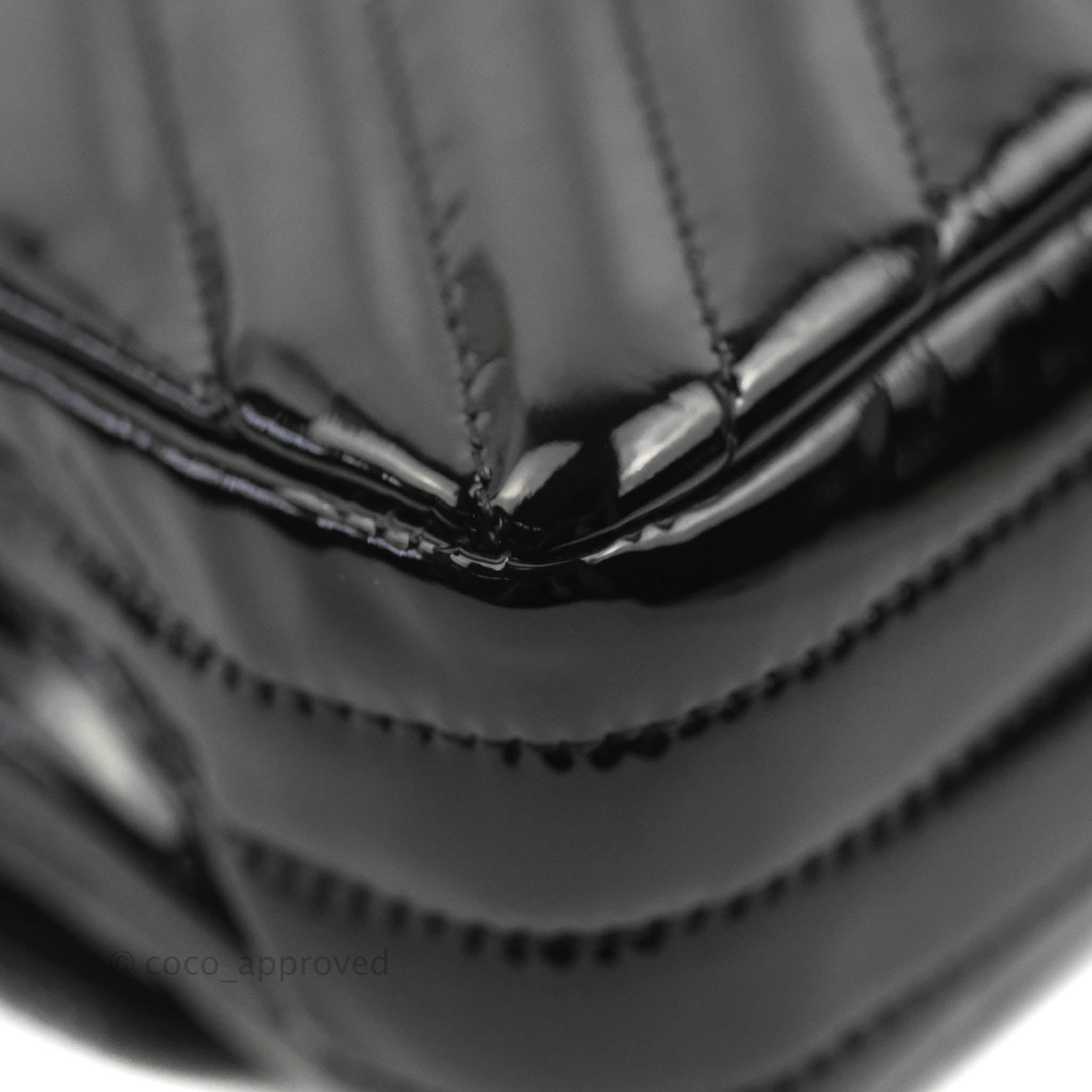 Chanel Classic M/L Medium Chevron Double Flap Bag - Black Patent Leather with Silver Hardware | Luxury Handbag for Women, Perfect for Parties, Work & Evening Events