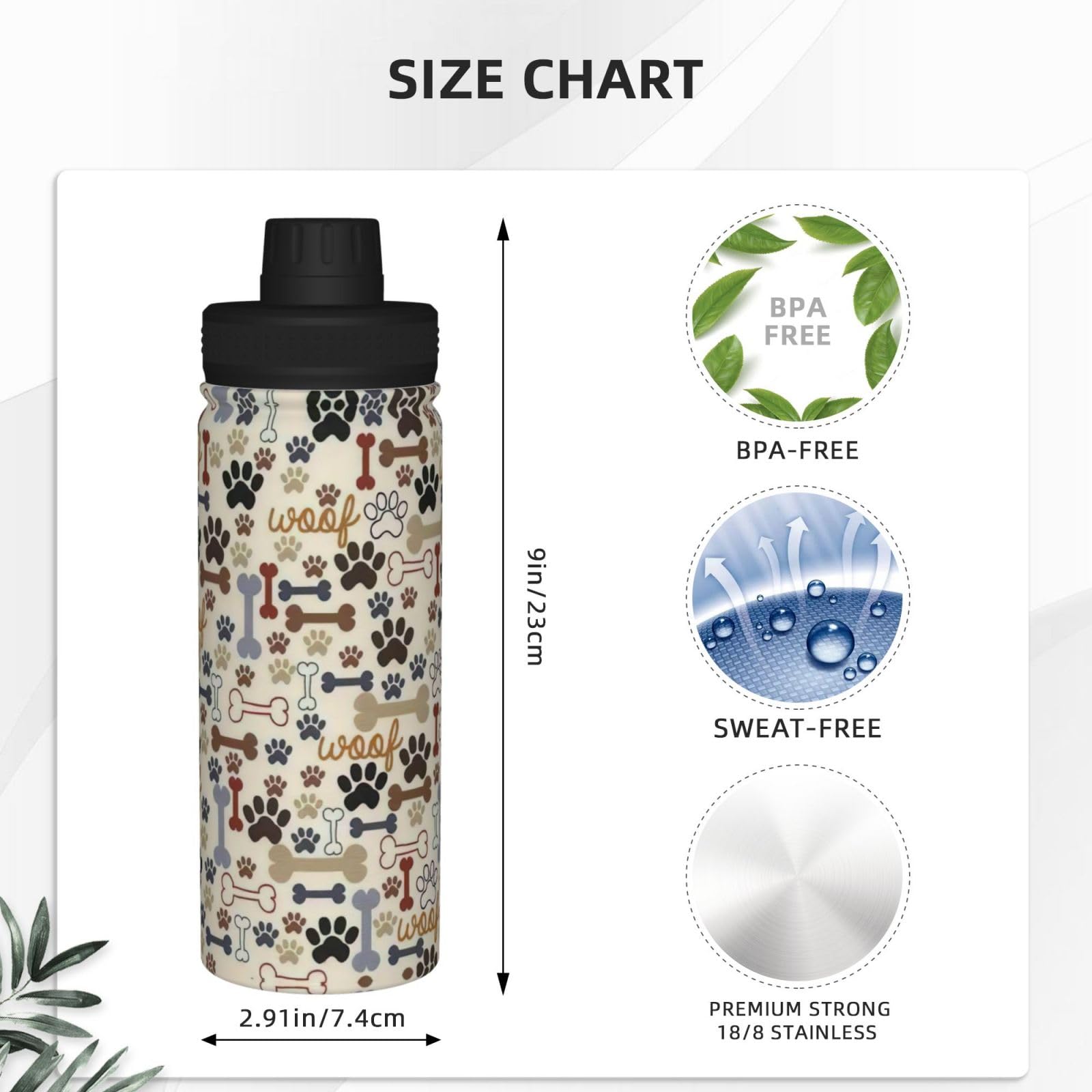 HJLUUFT Stainless Steel 304 Double-Layer Insulated Dog Paw Water Bottle - 510ml Leak-Proof Thermos for Outdoor Sports, Hiking, Camping & Travel with Pets