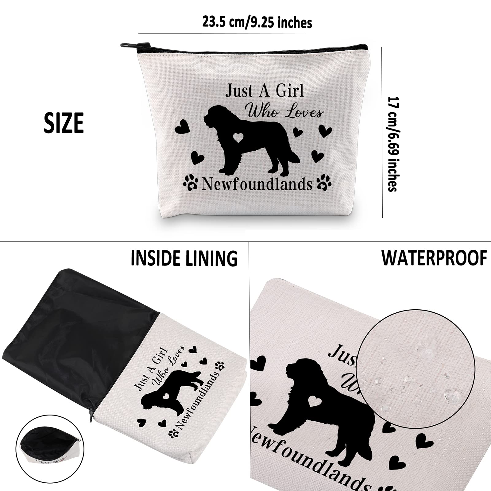 **G2TUP Newfoundland Dog Lover Gift - Cute Newfoundlands Themed Makeup Bag for Dog Owners - Travel Cosmetic Pouch (White) - Perfect for Travel, Gym & Daily Use**