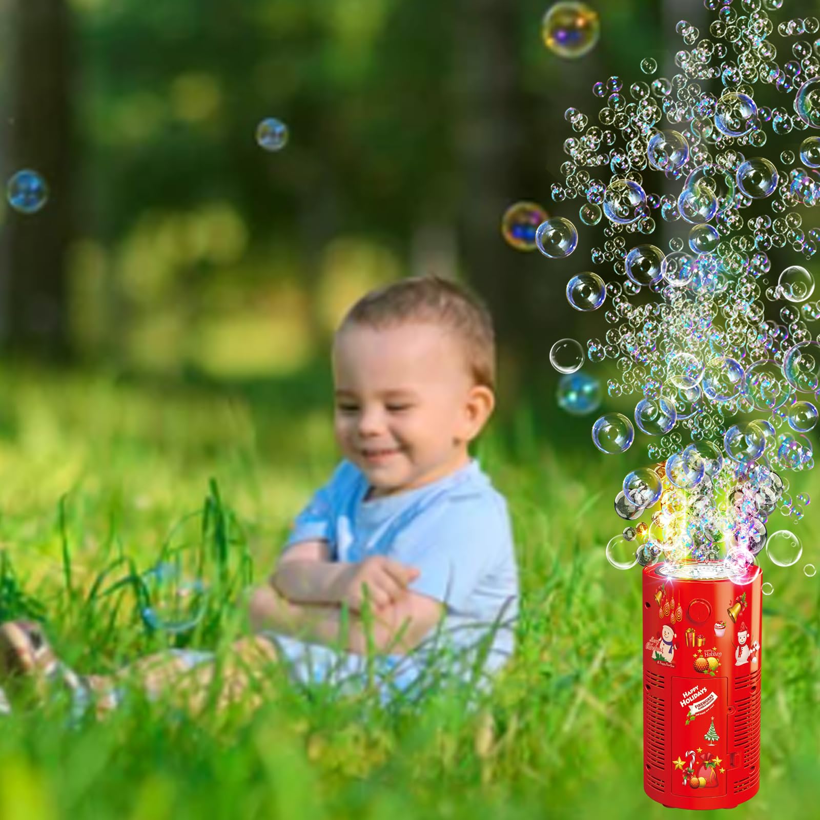 Portable Automatic Bubble Machine with LED Lights & Music - 240ml Bubble Solution Included - Fun Bubble Maker Toy for Kids Outdoor Play, Birthday Parties, Weddings & Christmas Celebrations