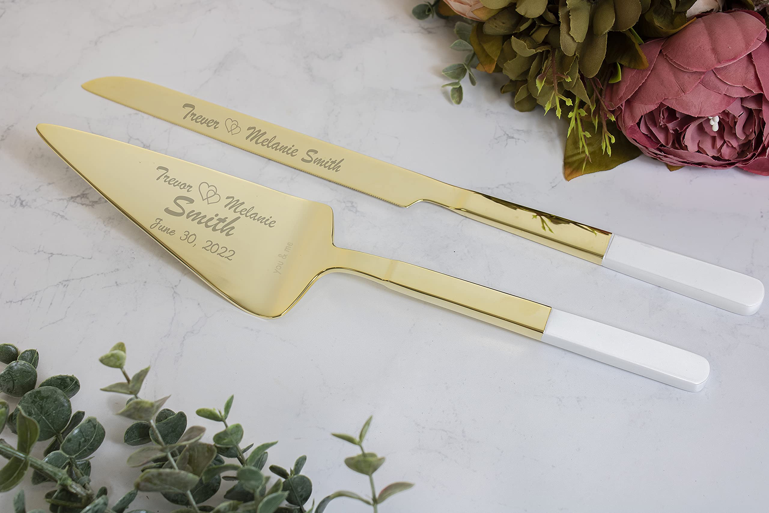 Kate Spade Bridal With Love Gold Personalized Wedding Cake Cutting Set - Custom Engraved Cake Knife & Server Set for Bride & Groom - Perfect Wedding Gift & Bridal Shower Accessory for Romantic Ceremonies