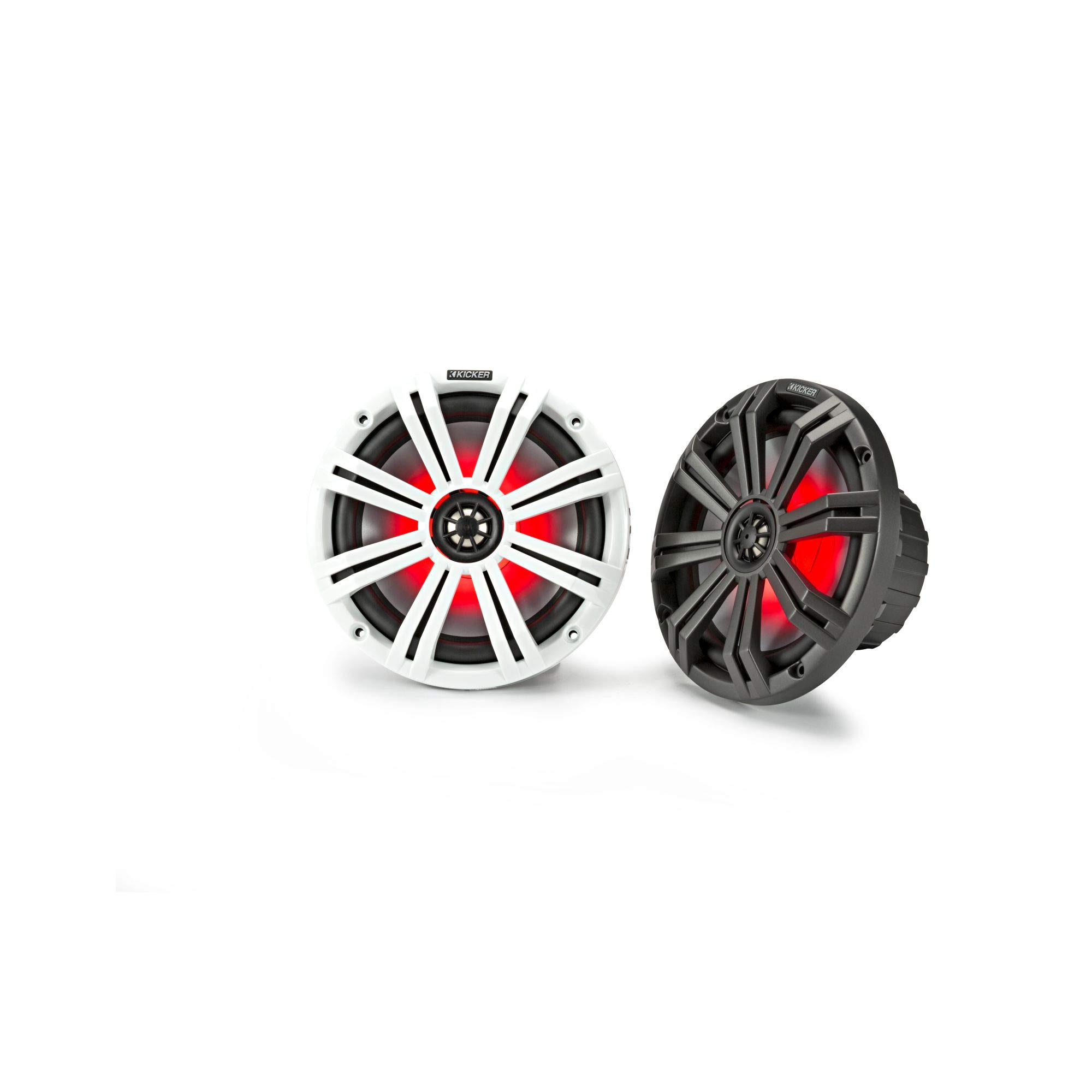 Kicker 45KM84L 8-Inch RGB LED Marine Speakers with SSV US2-C8 Universal Cage Mount Pods & 1.85