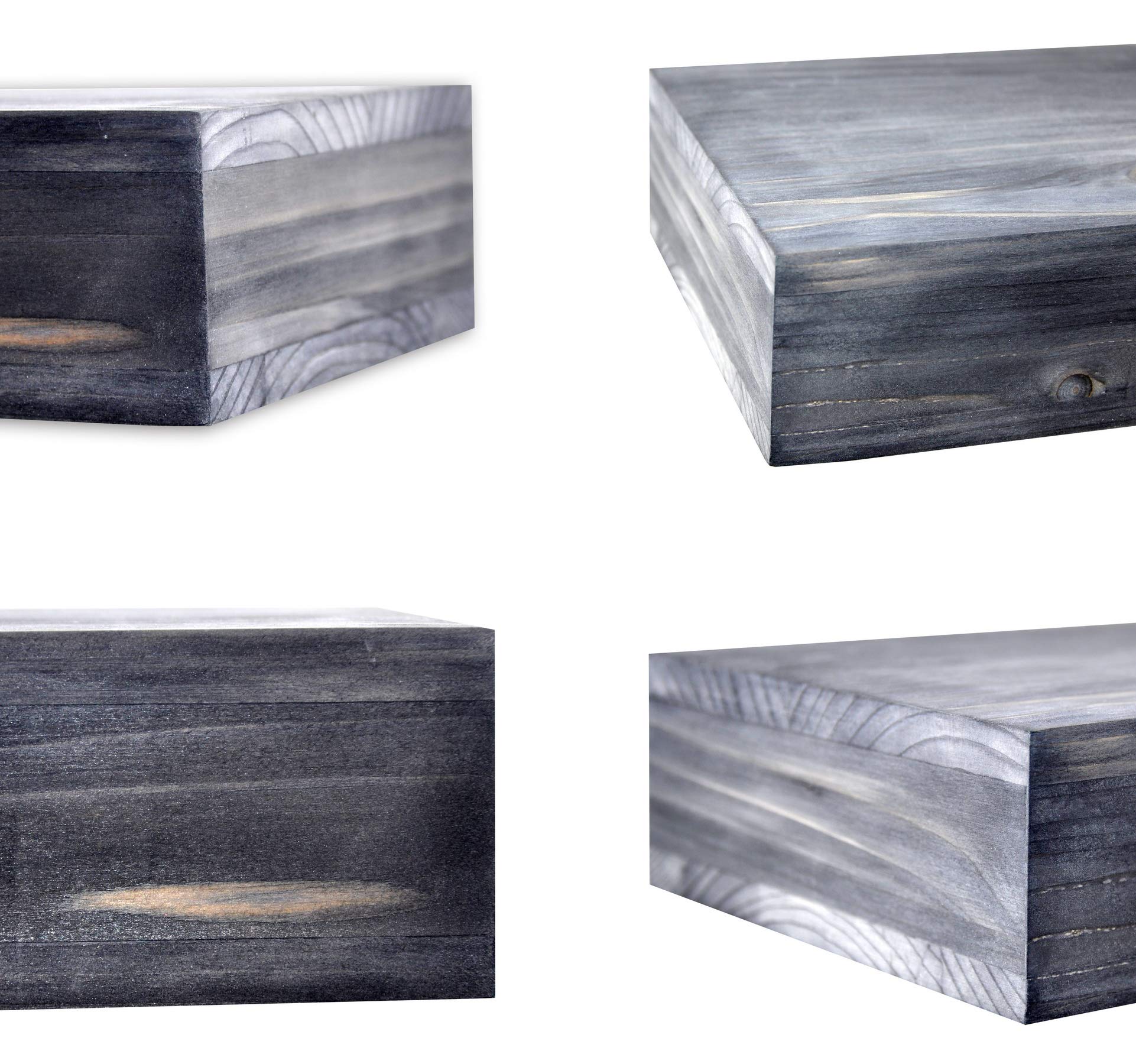 Spiretro Set of 2 Rectangle Floating Shelves - 16.5 Inch Rustic Wood Wall Shelves in Weathered Grey - Storage & Display Shelves for Home Decor - Perfect for Bedroom, Living Room, Bathroom & Kitchen Organization