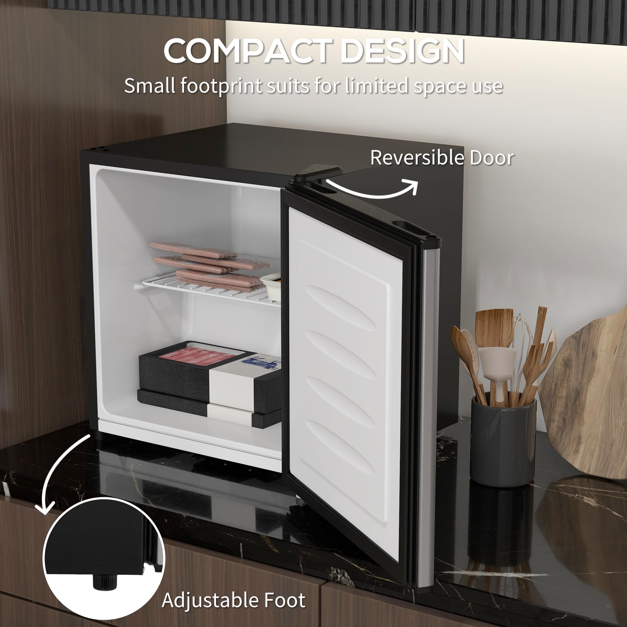 1.1 Cu. Ft Mini Freezer - Compact Upright Freezer with Adjustable Temperature, Removable Shelf & Reversible Door - Energy Efficient Stand Up Freezer for Bedroom, Office, Dorm - Perfect for Storing Food, Drinks & Ice Cream (Silver)