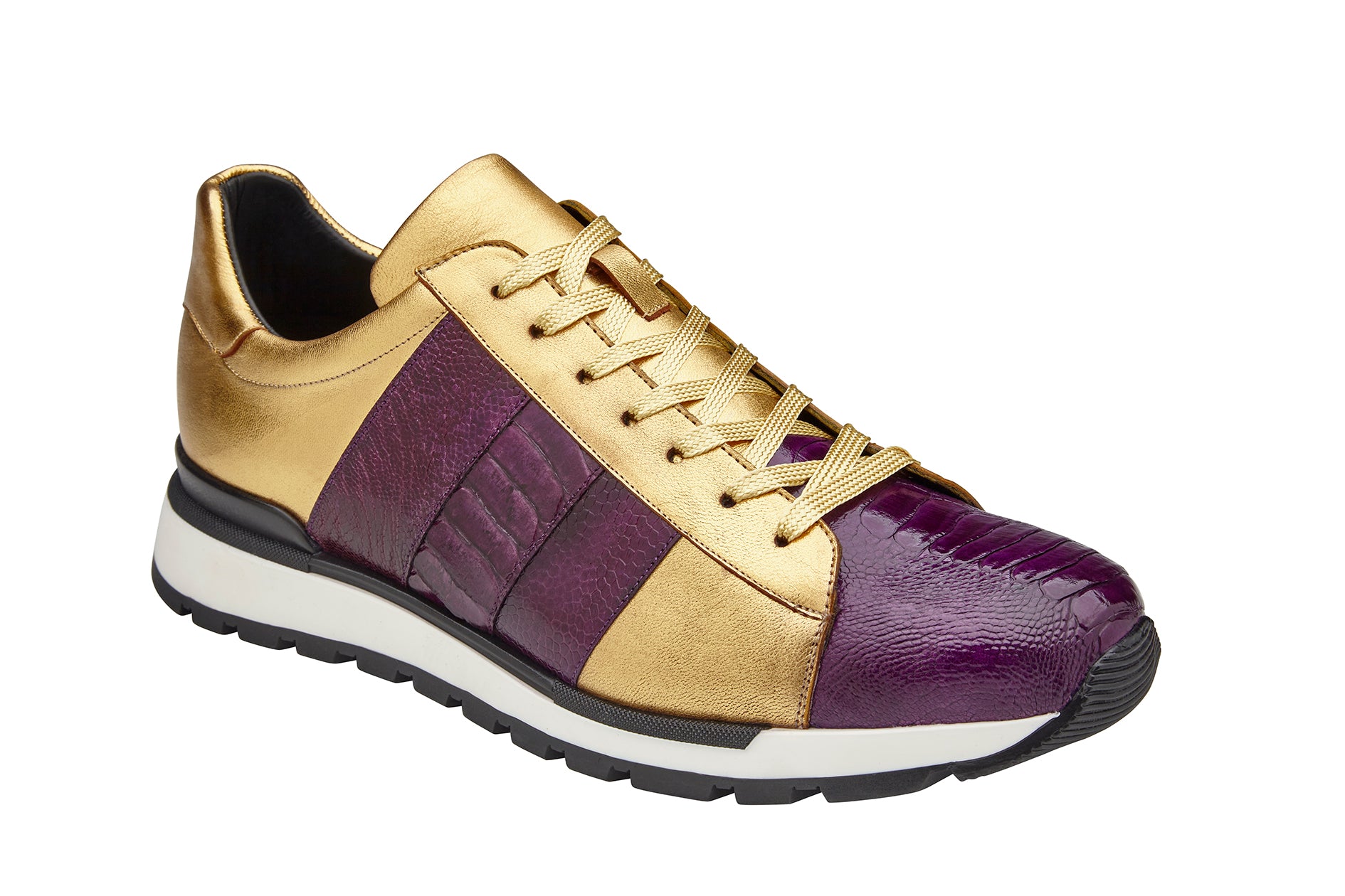 Belvedere Blake Genuine Ostrich Leather & Italian Calfskin Sneakers - Purple/Gold (Style 33629) | Luxury Comfortable Casual Shoes for Men, Perfect for Business Casual & Weekend Outings