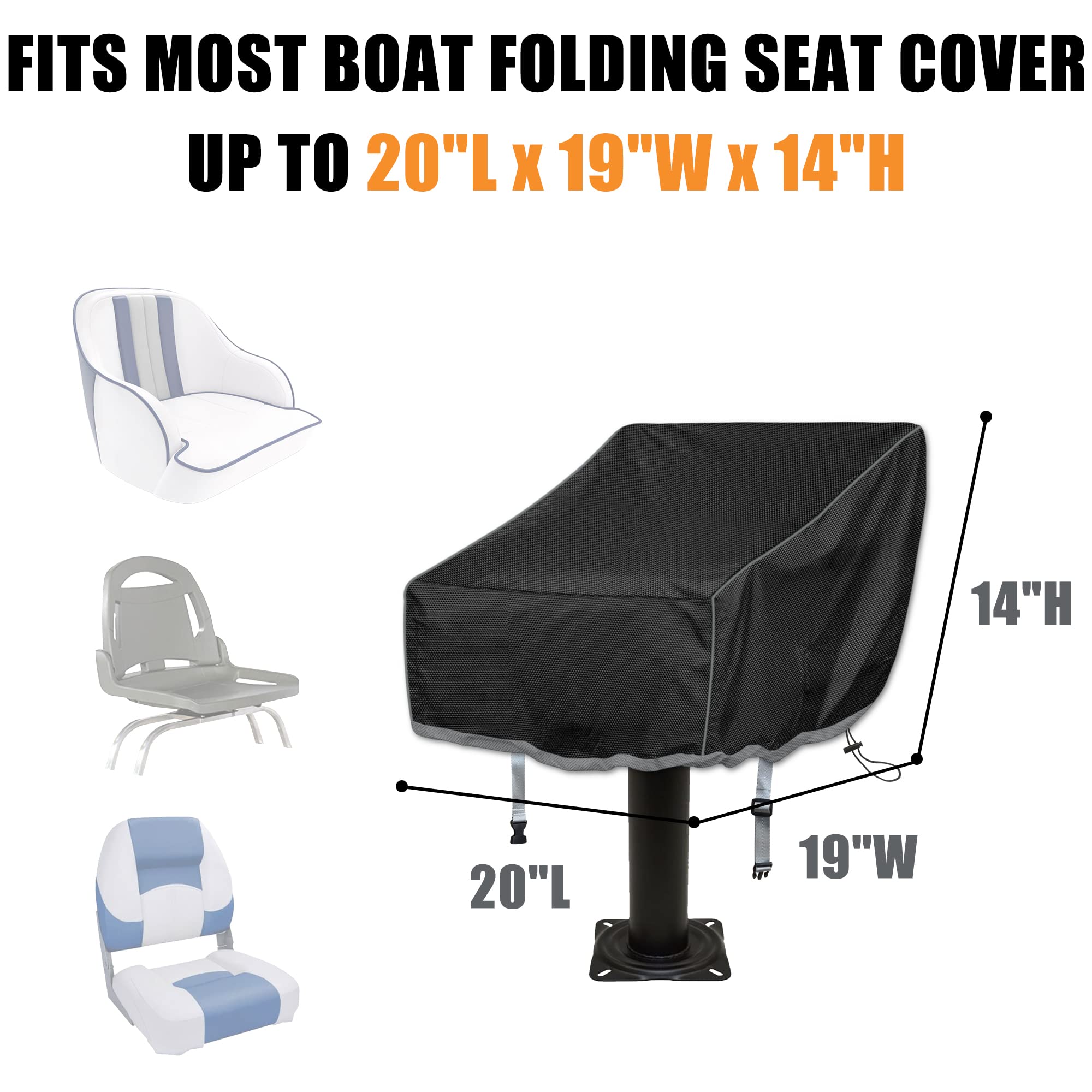 Waterproof Boat Seat Covers 2-Pack - 600D Heavy Duty Folding Fishing Chair Covers for Outdoor Use - Universal Fit for Pontoon, Pedestal & Bench Seats (20